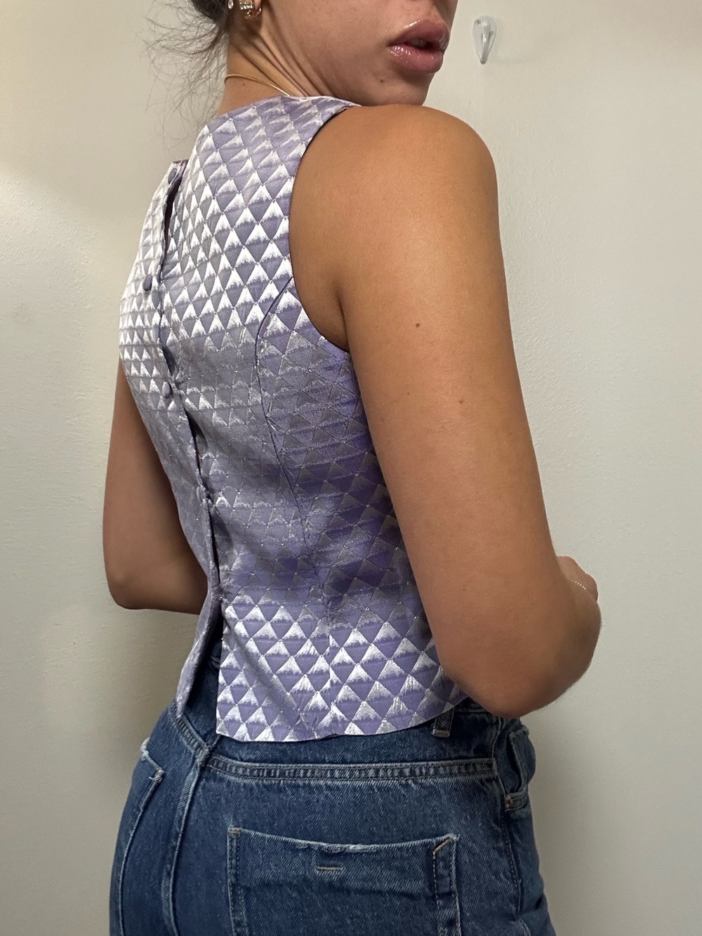 Vintage Jessica McClintock Lilac Sleeveless Crop Tank Button Back Crew Neck XS - Picture 7 of 15